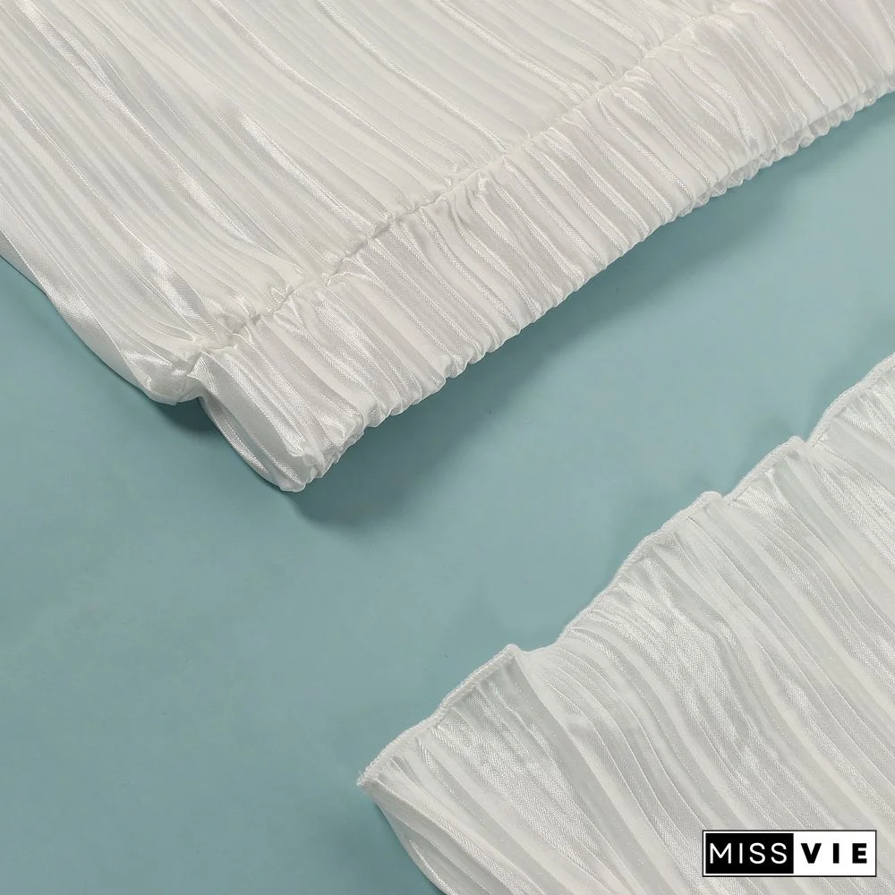 Pleated Loose Blouse Crop Top Wide Leg Pants Outfits