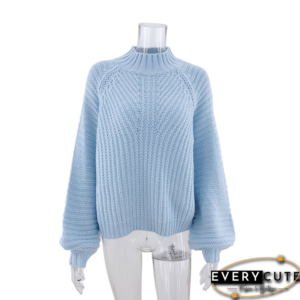 Solid Light Blue Knit Pullover Sweater