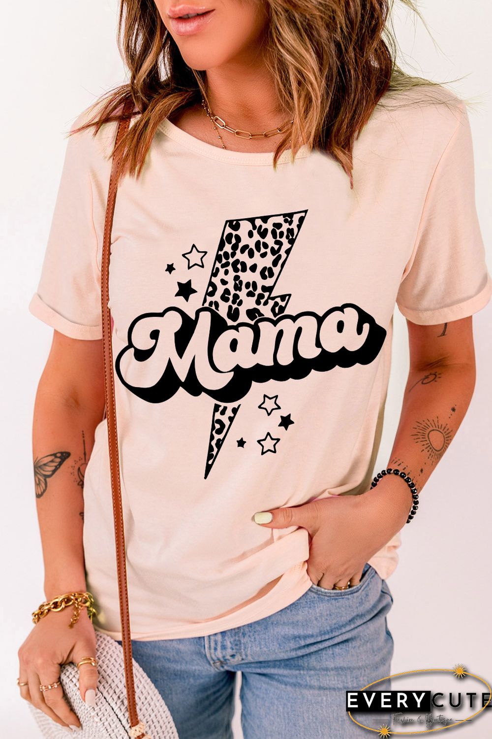 Pink Leopard Star Lightweight Short Sleeve Graphic T Shirt