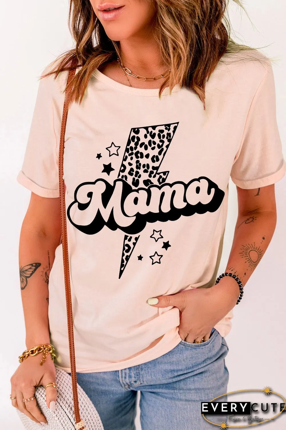 Pink Leopard Star Lightweight Short Sleeve Graphic T Shirt