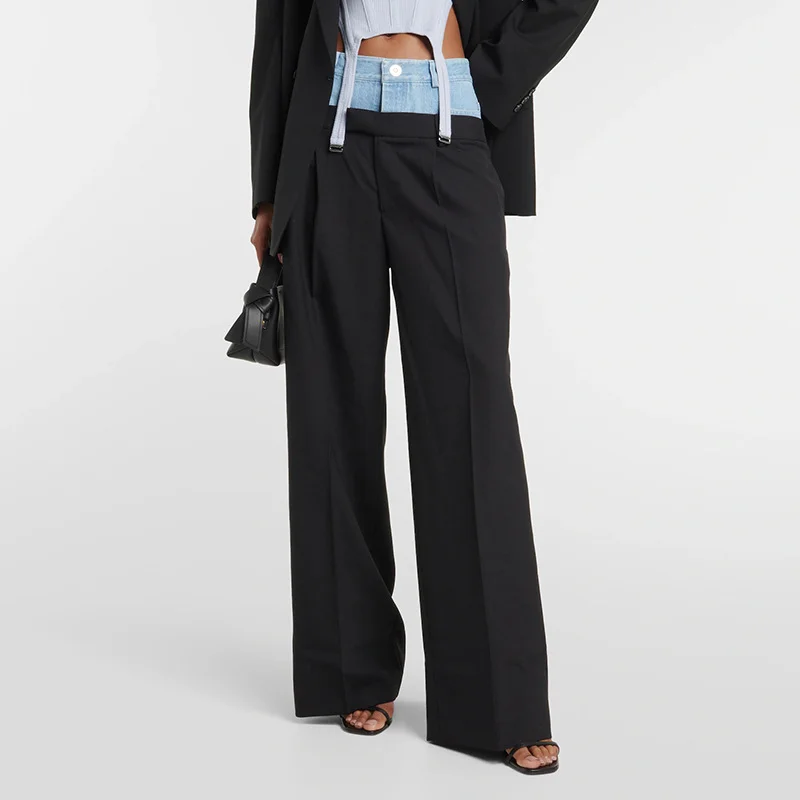 Toloer Toloer Sense Of Casual Pants Clothing Fall 2024 New Jeans Stitching Straight Pants Long High Waist Pants Women-Outfit Ideas