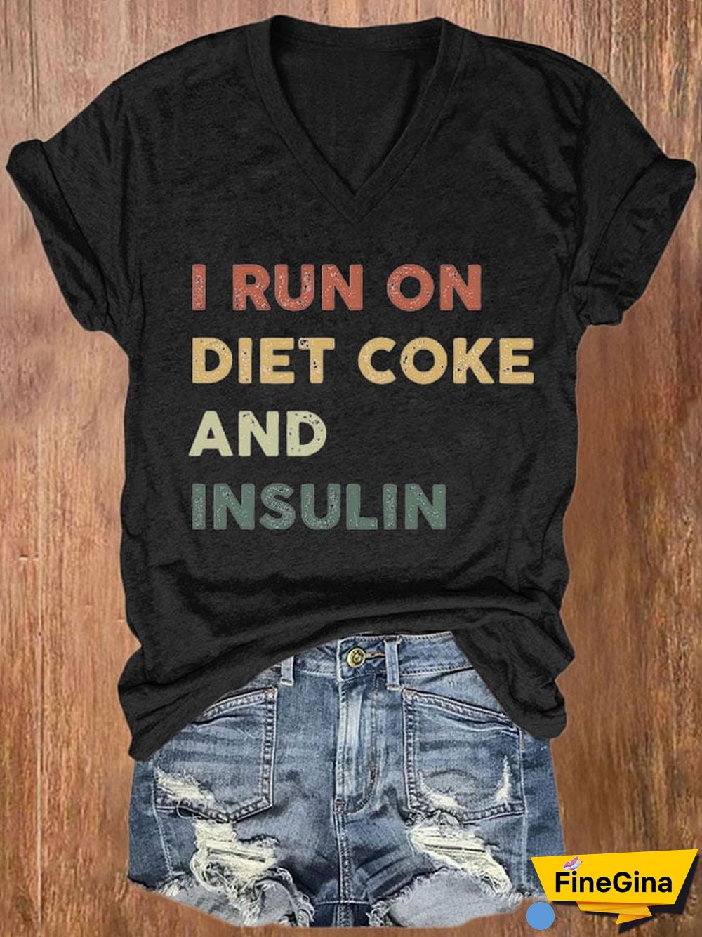 Women's Casual I Run On Diet Coke And Insulin Printed Short Sleeve T-Shirt