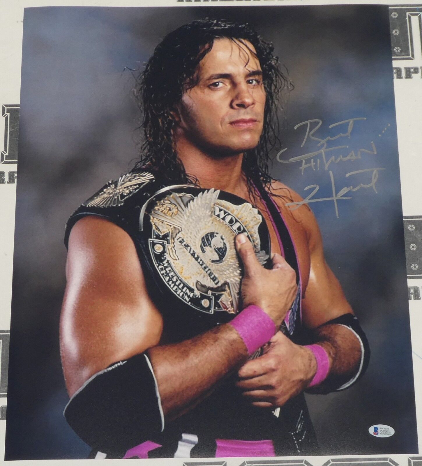 Bret Hart Signed WWE 16x20 Photo Poster painting BAS Beckett COA Picture w WWF Winged Eagle Belt