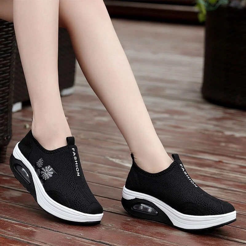 MWY Womens Flats Casual Shoes Cushion Breathable Sneakers Zapatos Mujer Fashion Platform Shoes Heels Walking Rocking Shoes