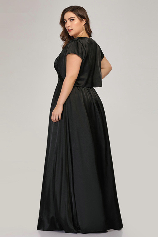 Black Lace Long Chiffon Plus Size Prom Dress