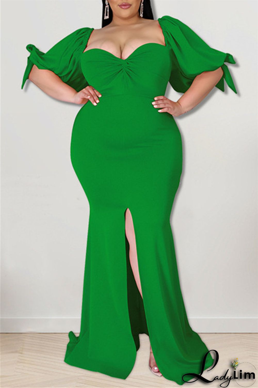 Pink Fashion Sexy Plus Size Solid Backless Slit Square Collar Evening Dress