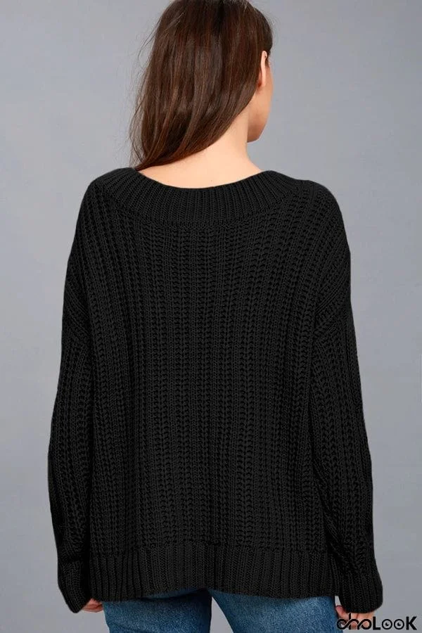 Cable Knit V Neck Sweater