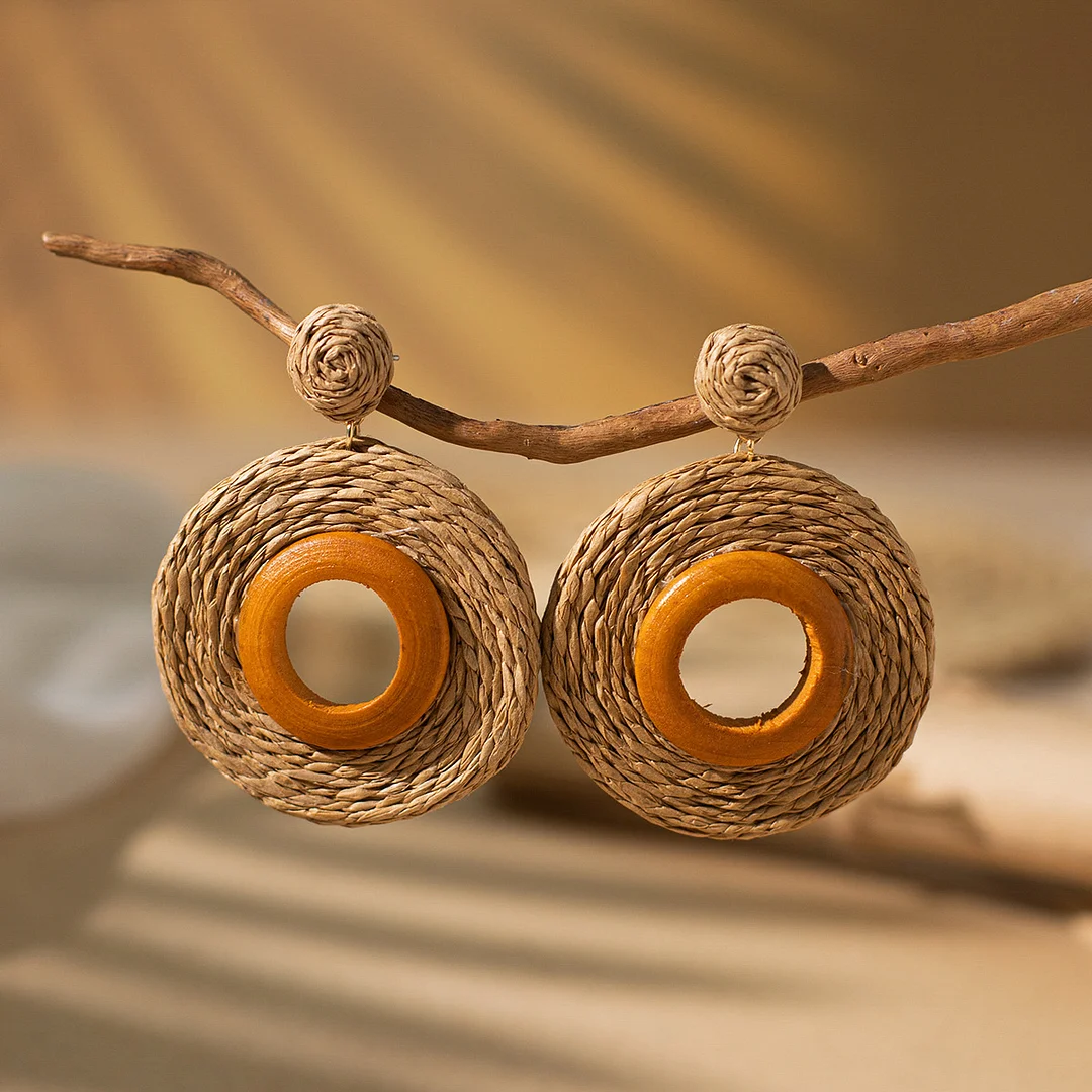 Women's Holiday Bohemian Style Raffia Hand-woven Earrings