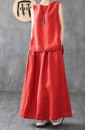 Spring Sensation Linen Blend Tank and Pocketed Elastic Waist Maxi Dress