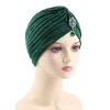 Plain Colors Pleated Knot Hat Rhinestone Pendant Cap