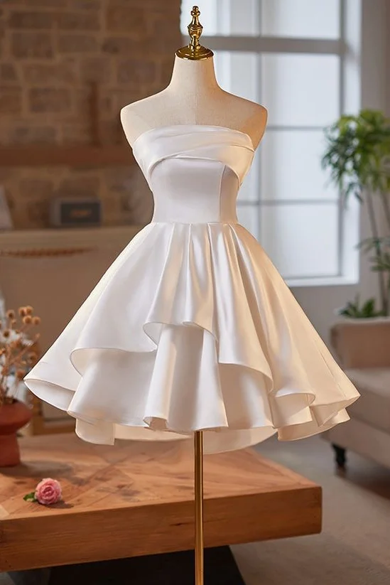Strapless Sleeveless Short Homecoming Dress With Ruffles Pleated HC0195