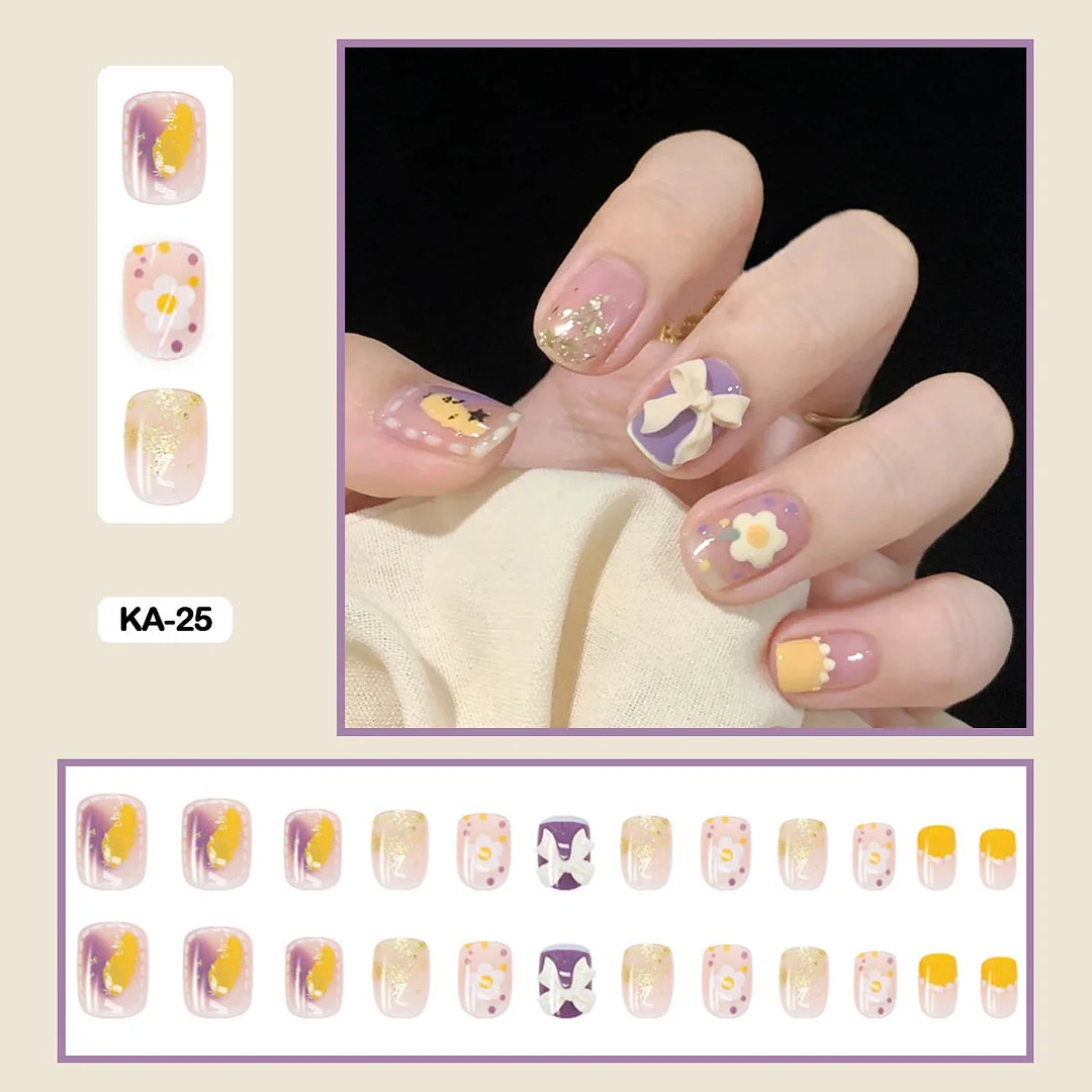 Butterfly Lovely Girl Nail Art Wearable Press On Fake Nails Tips With Glue And Sticker 24pcs/box With Wearing Tools As Gift-Nail Inspo