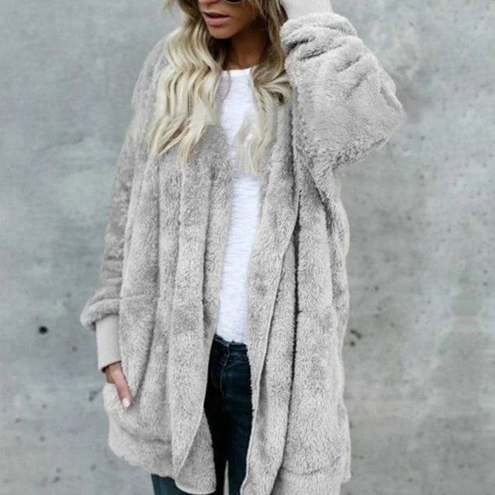 Fluffy Lapel Long Sleeve Coat