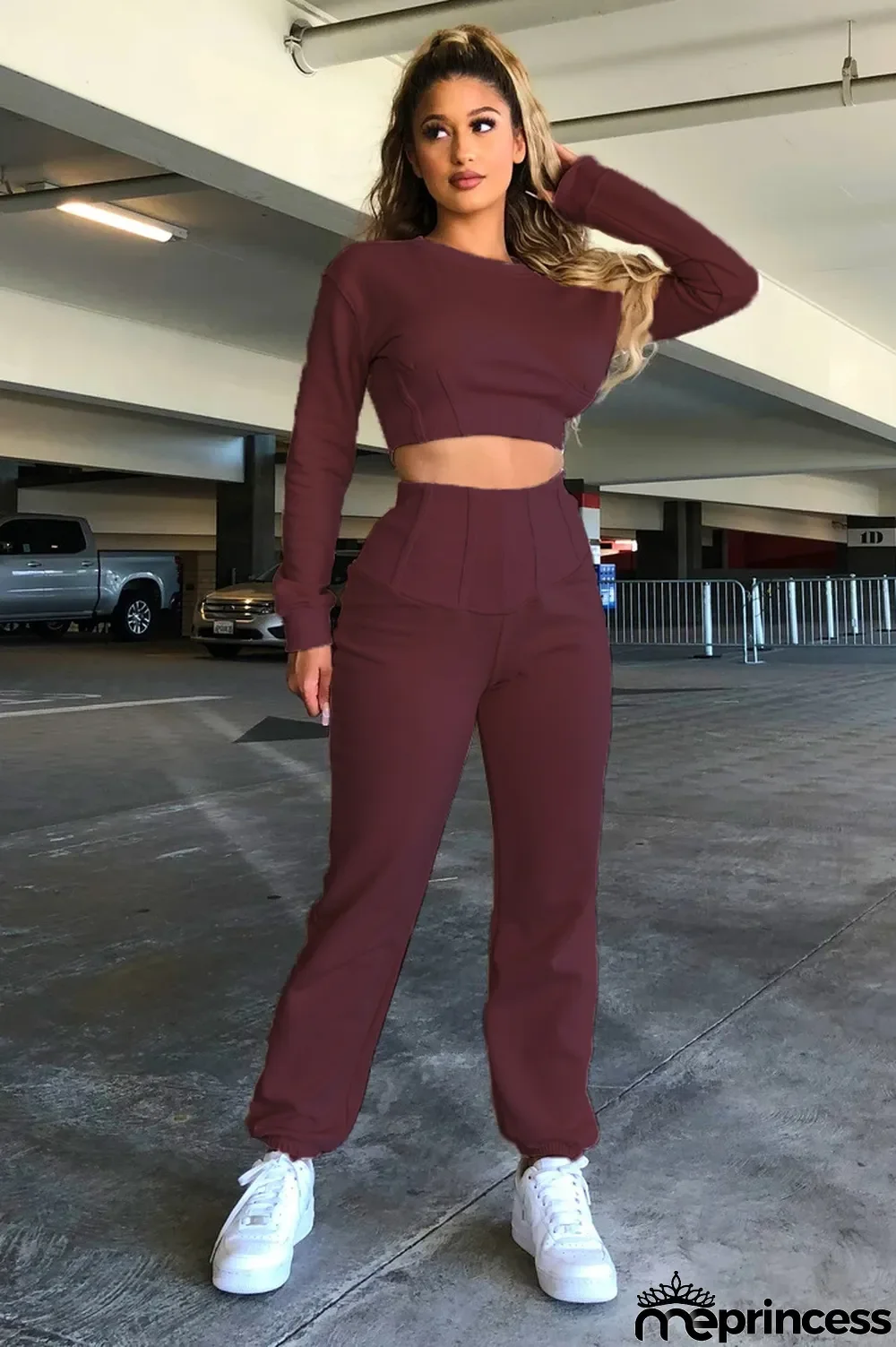 Solid Color Long Sleeve Pants Two Piece Set