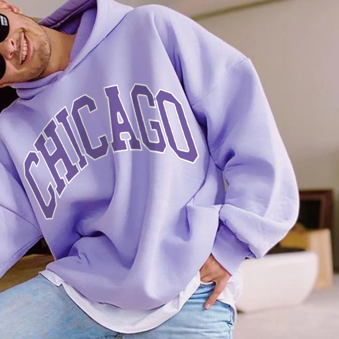 Men's Oversized Chicago Letter Print Hoodie、、URBENIE