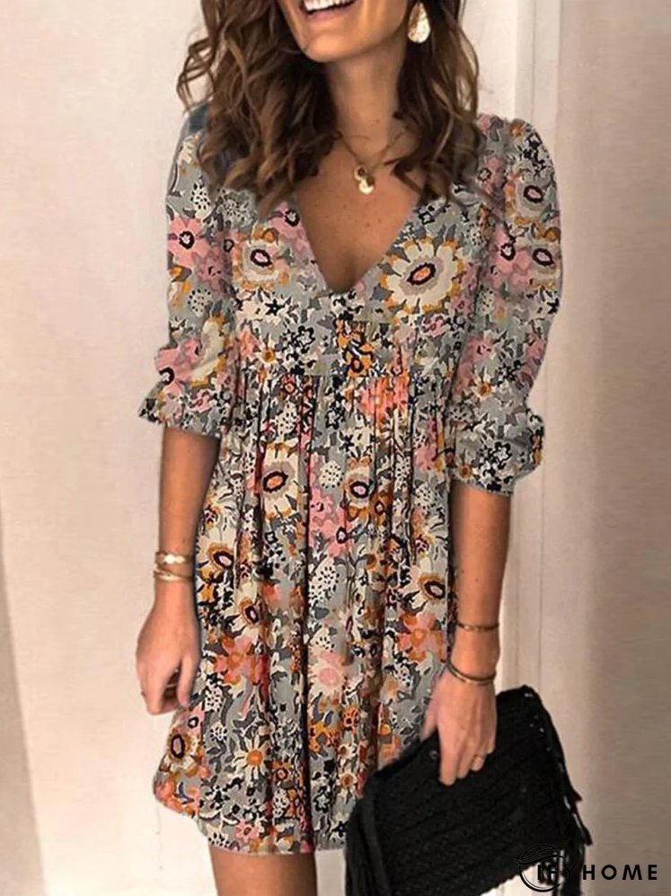 Retro Flower Garden V-Neck Mini Dress | IFYHOME