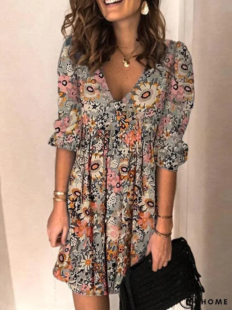 Retro Flower Garden V-Neck Mini Dress | IFYHOME