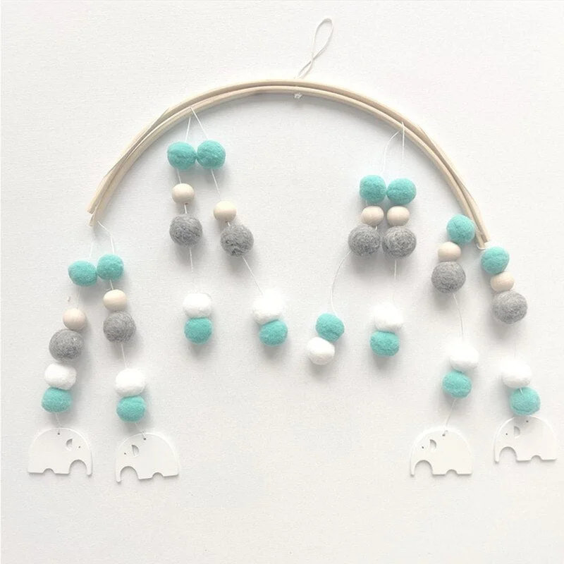 INS Nordic Wooden Beads Wind Chimes with Wool Balls Newborn Baby Bed Hanging Windbell Crib Tent Kids Room Decorations Ornaments