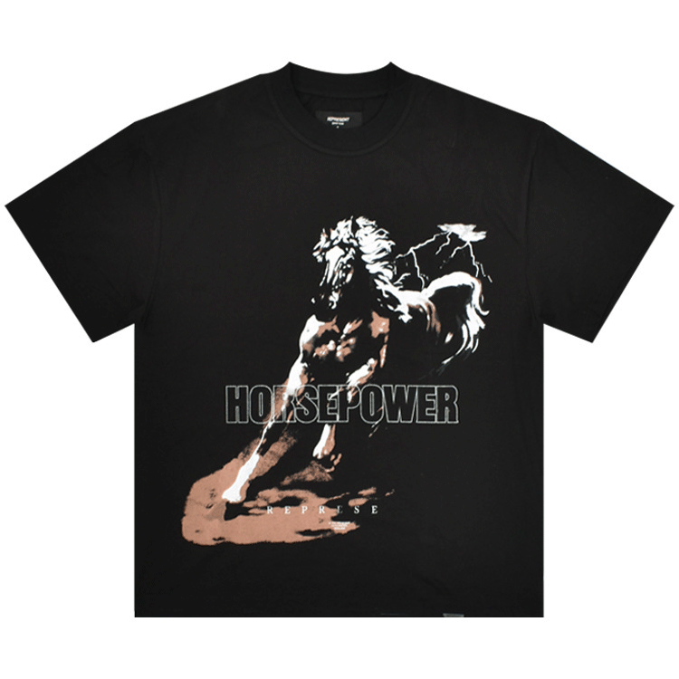 Present Letter Print T Shirt Present Pony Print Short Sleeve T-shirt Hip Hop Loose Crew Neck Casual Bottoming Shirt Half Sleeve Men