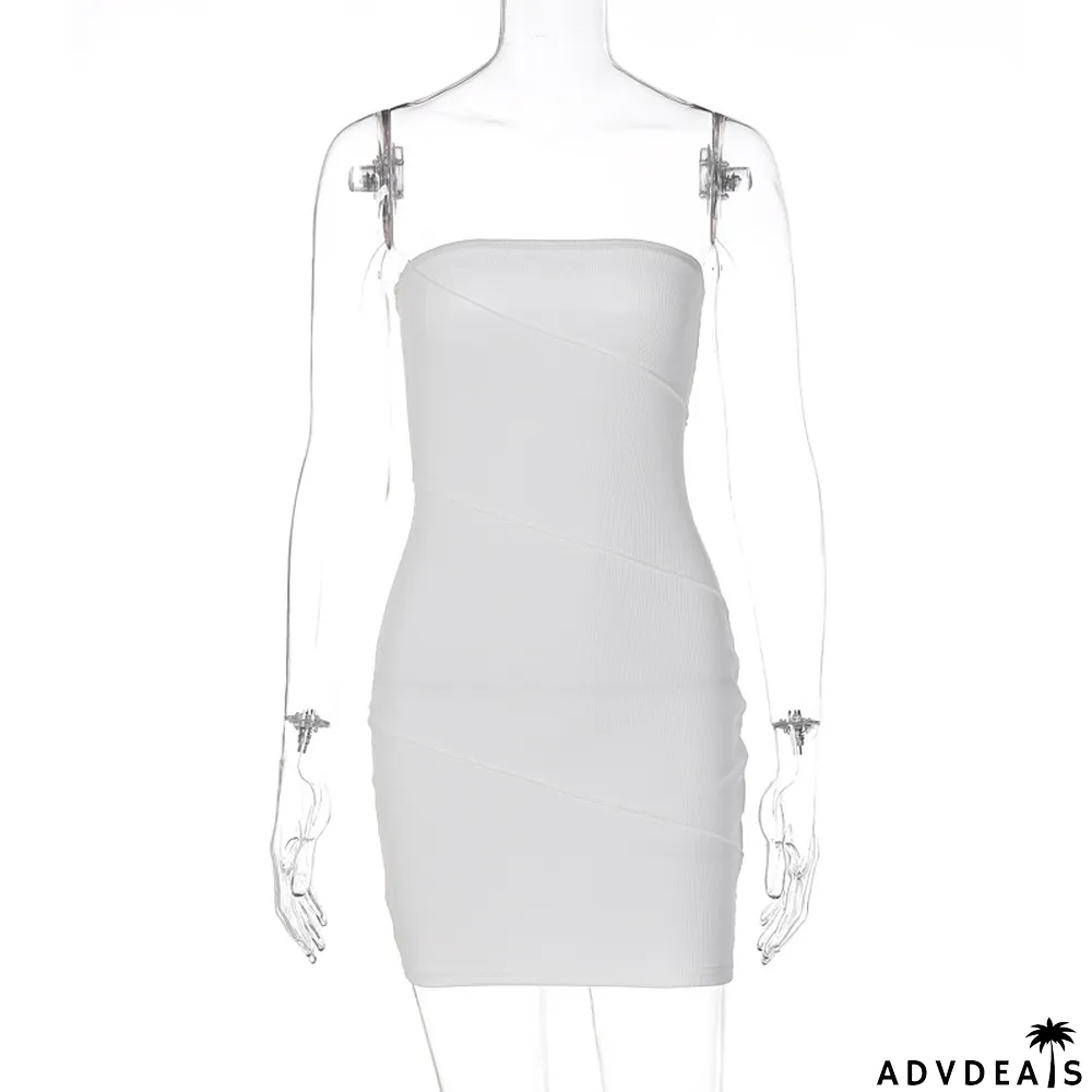 Solid Ribbed Bandeau Dress