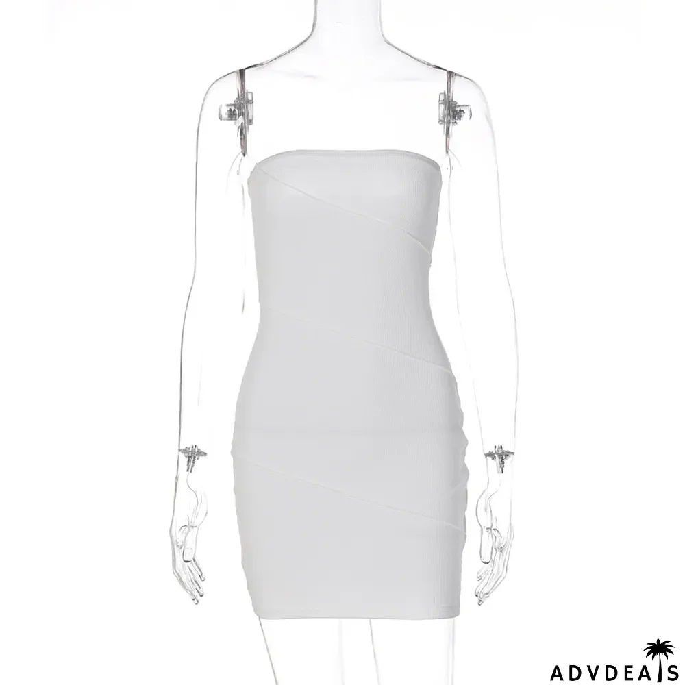 Solid Ribbed Bandeau Dress