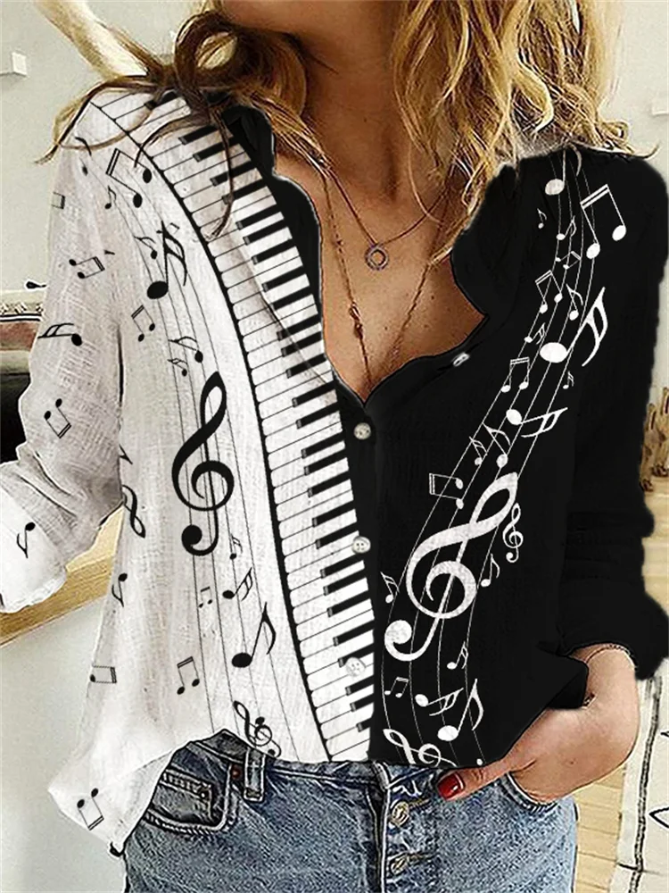 Music Notes Piano Keys Contrast Blouse