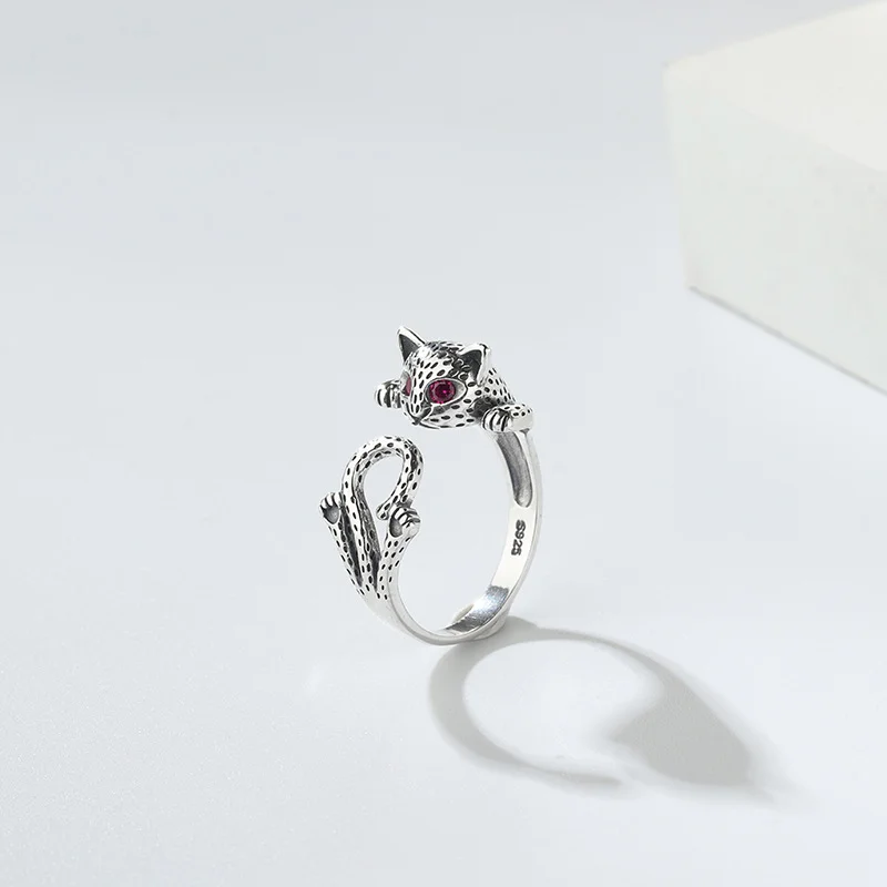 [BUY 1 GET 1 FREE] - 925 Silver Red Eyed Cat Ring