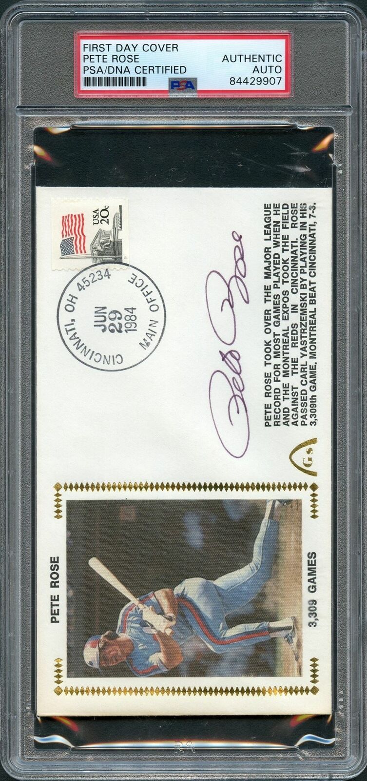 Pete Rose Signed 1984 First Day Cover PSA/DNA Montreal Expos Autographed Slabbed