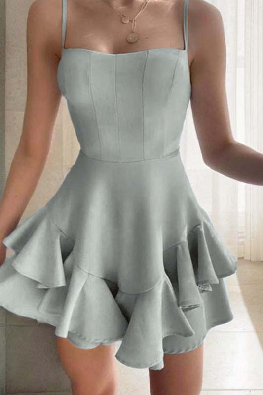 Hidais Sky Blue Spaghetti Strap Sleeveless Short Homecoming Dress With Ruffles