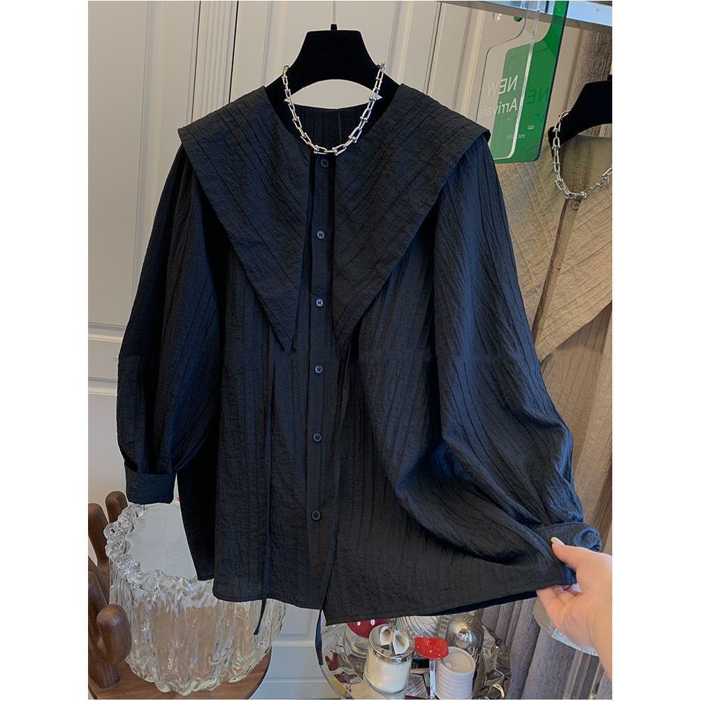 Parigaminghub Spring and Autumn Pleated Bubble Sleeves Doll Neck Collar Shirt Women Top Korean Fashion Loose Casual Blouses Women Clothing