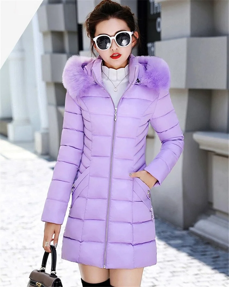 Winter Female Long Jacket Winter Coat Women Fake Fur Collar Warm Woman Parka Outerwear Down Jacket Winter Jacket Women Coat N204