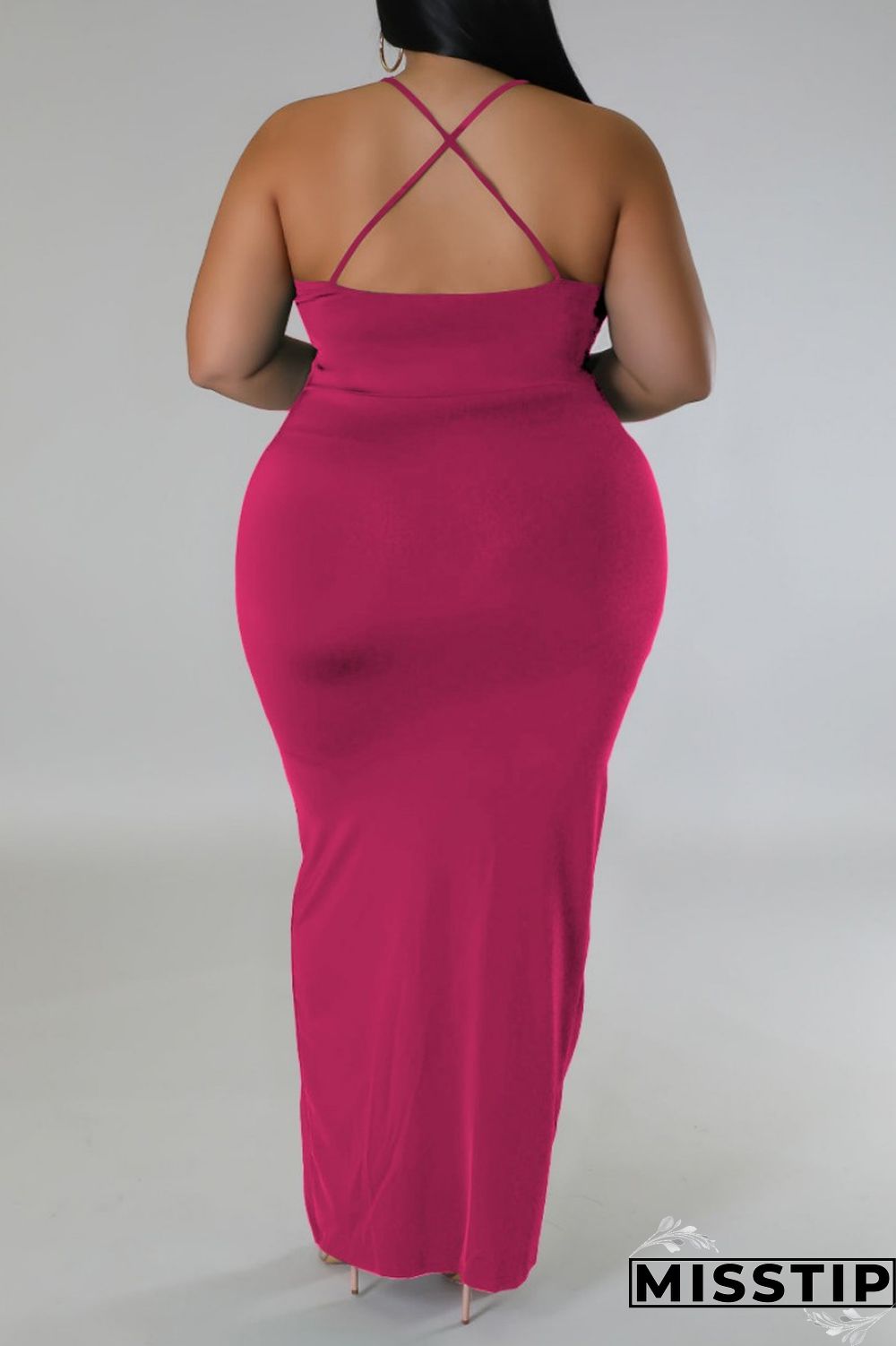 Purple Sexy Solid Patchwork Backless V Neck Sling Dress Plus Size Dresses