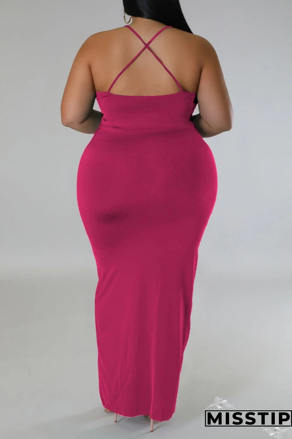 Purple Sexy Solid Patchwork Backless V Neck Sling Dress Plus Size Dresses