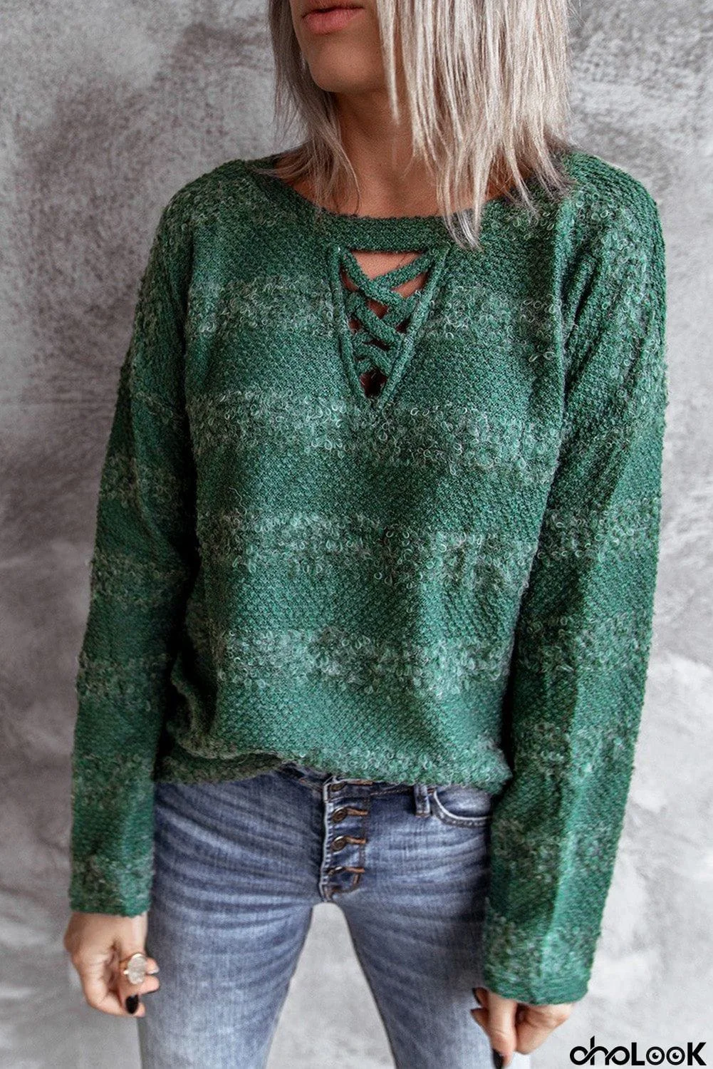 Green Crisscross Fuzzy Sweater