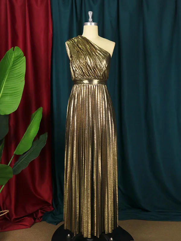 A-Line Loose Hollow Pleated Shiny Solid Color Halter-Neck Maxi Dresses main image 1