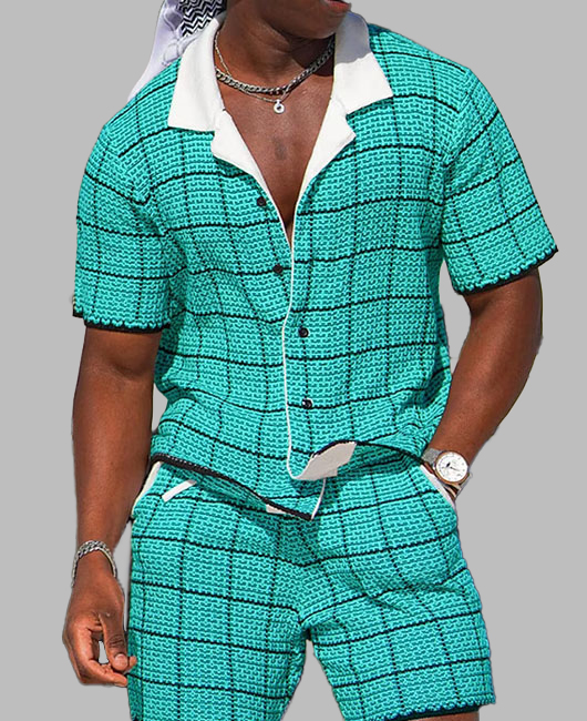 Casual Plaid Single Breasted Shirt & Shorts 2Pcs Set