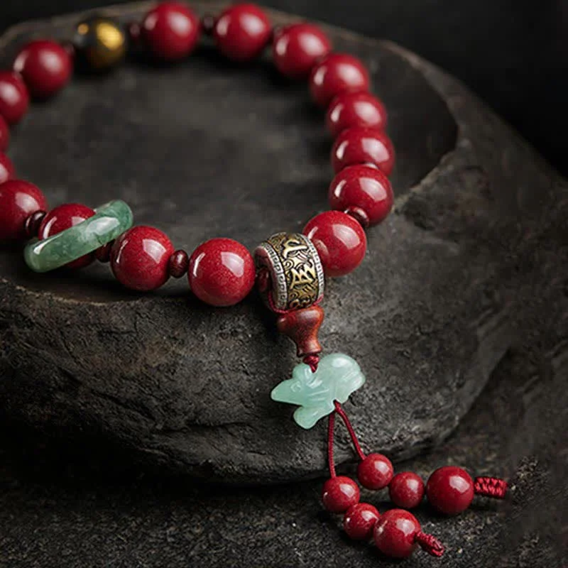 925 Sterling Silver Chinese Zodiac Cinnabar Om Mani Padme Hum Jade Blessing Wrist Mala