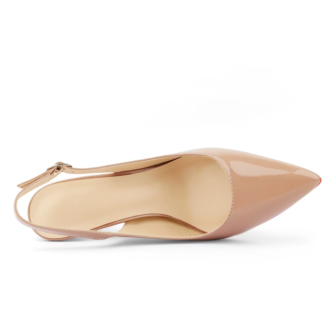 90mm Mid Heels for Women Slingback Pumps Sandals Pointed Toe Pumps Red Bottoms Shoes-MERUMOTE