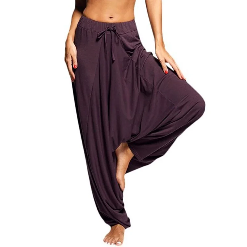 Casual Women Fashion Trousers Harem Drop Crotch Baggy Wide Leg Hippy Boho Loose Lady Solid Plus Size Full Length yoga Pants