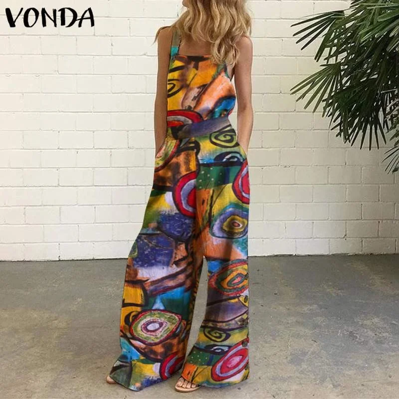 Uveng Uveng New Four-Color Round-Leg Trousers Digital Printed Bare-Backed Jumpsuit