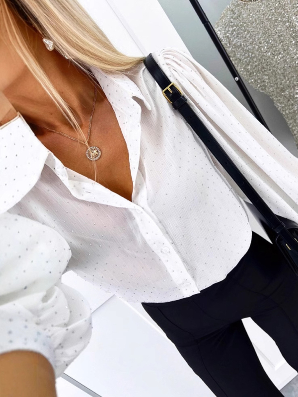 Mature Women Autumn Winter Long-sleeved Polka Dot Loose-fitting Design Shirt Top