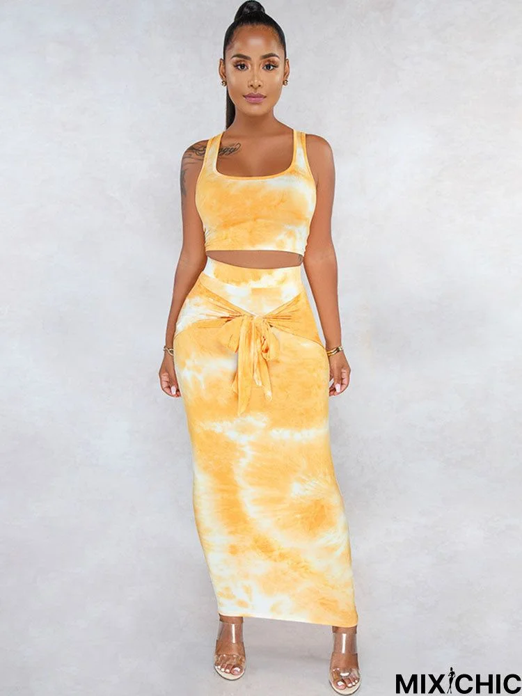 Two Piece Tie-Dye Tank Top & Maxi Skirts