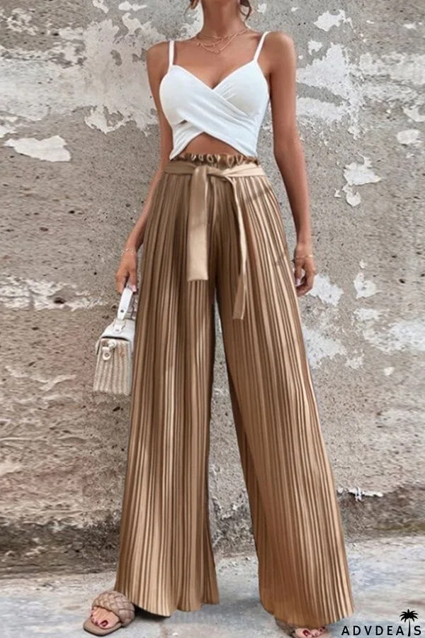 Pleated drape wide-leg pants