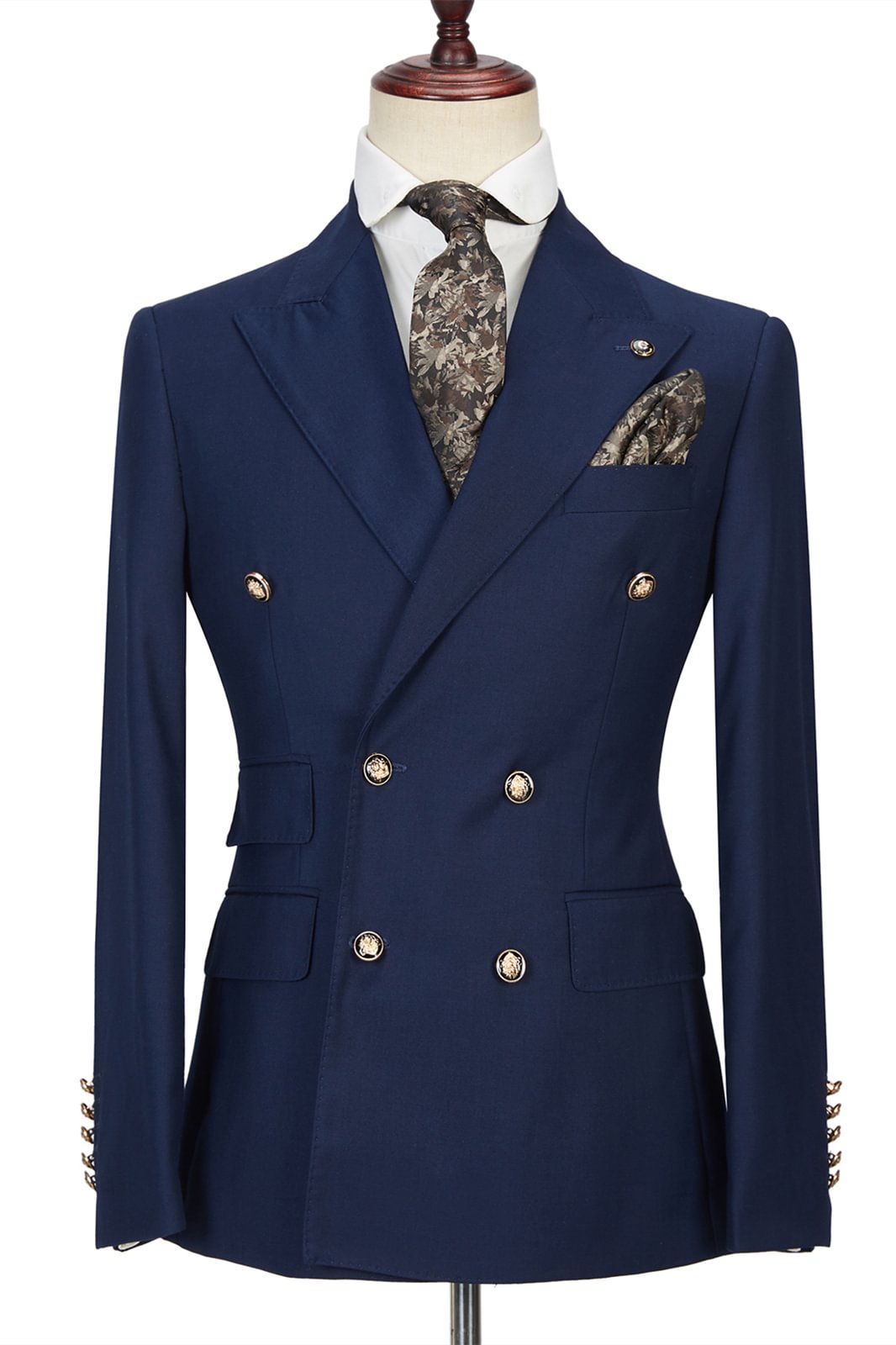 Double Breasted Fashion Dark Navy Peak Lapel Men's Suit for Prom | Ballbellas Ballbellas