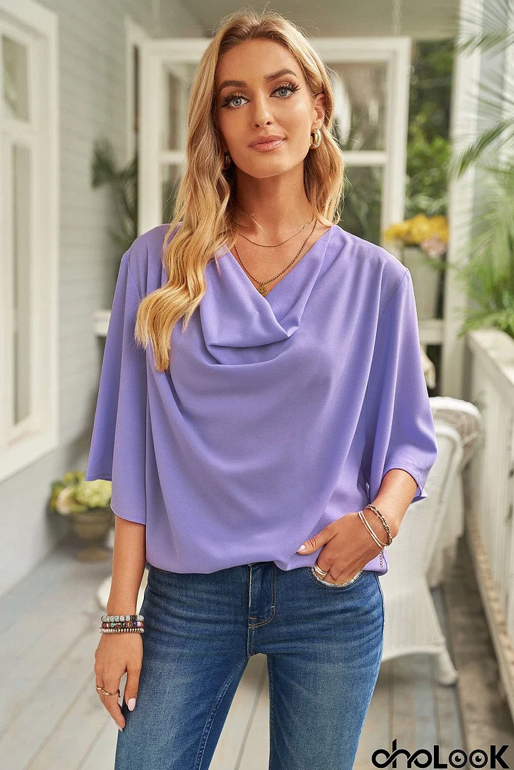 Purple Half Sleeves Draped Blouse