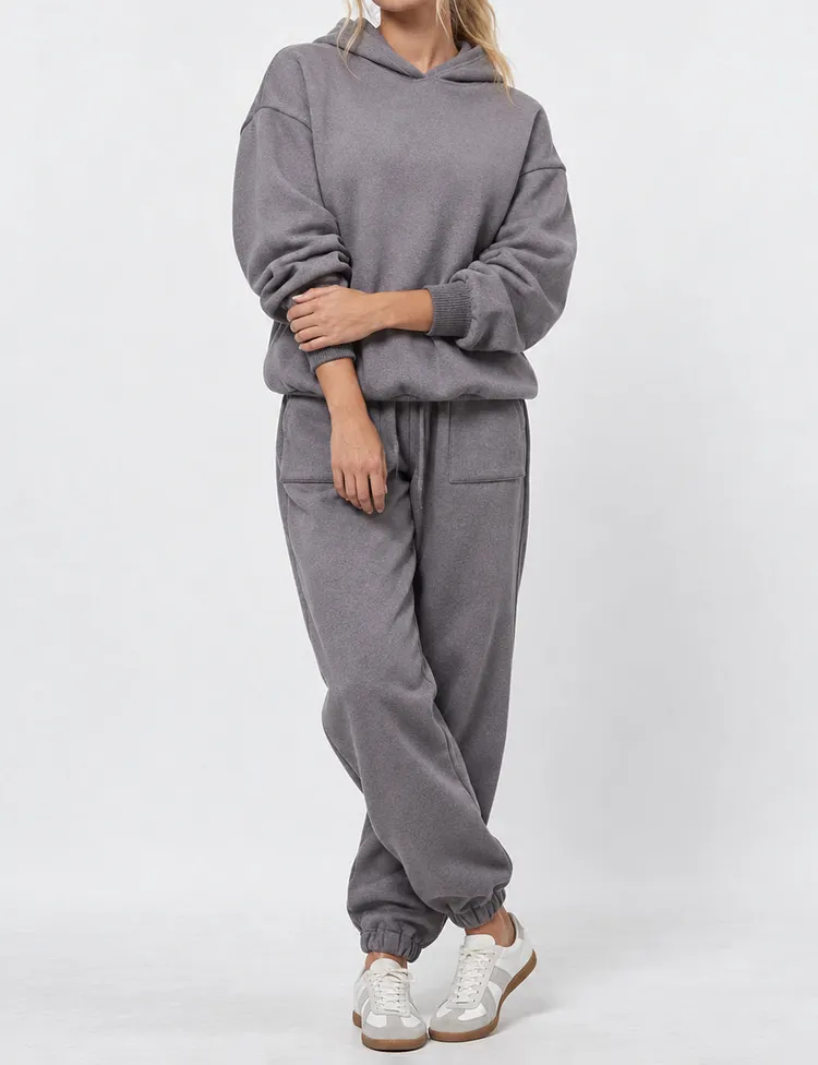 Ladies Solid Color Hoodie Top Jogger Pants 2PCS Sets 211337