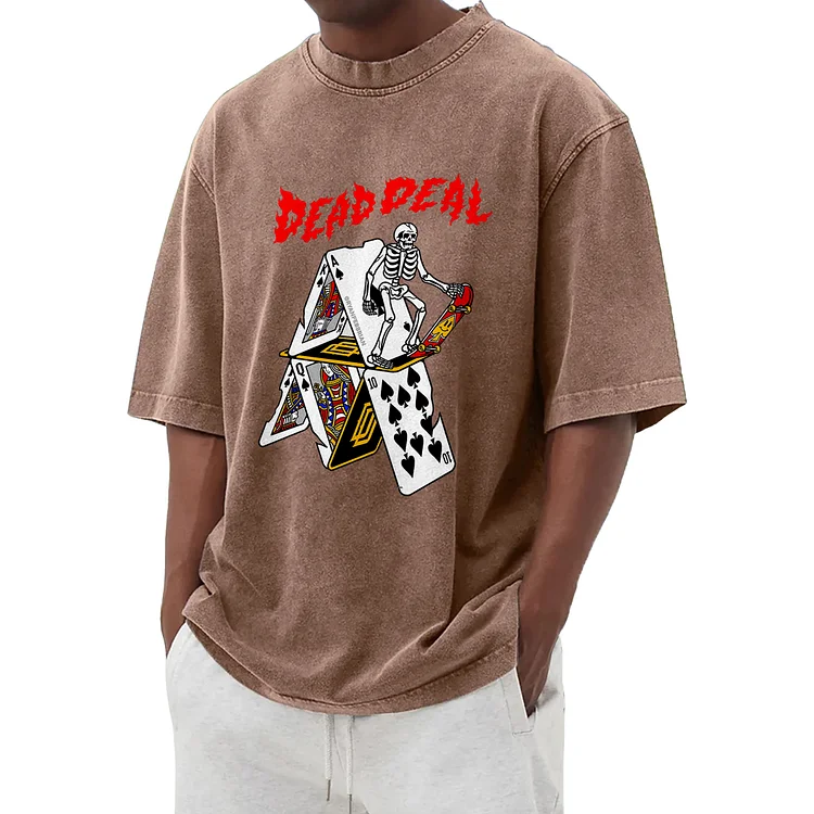 Funny Poker Graphic Washed T-Shirt 014