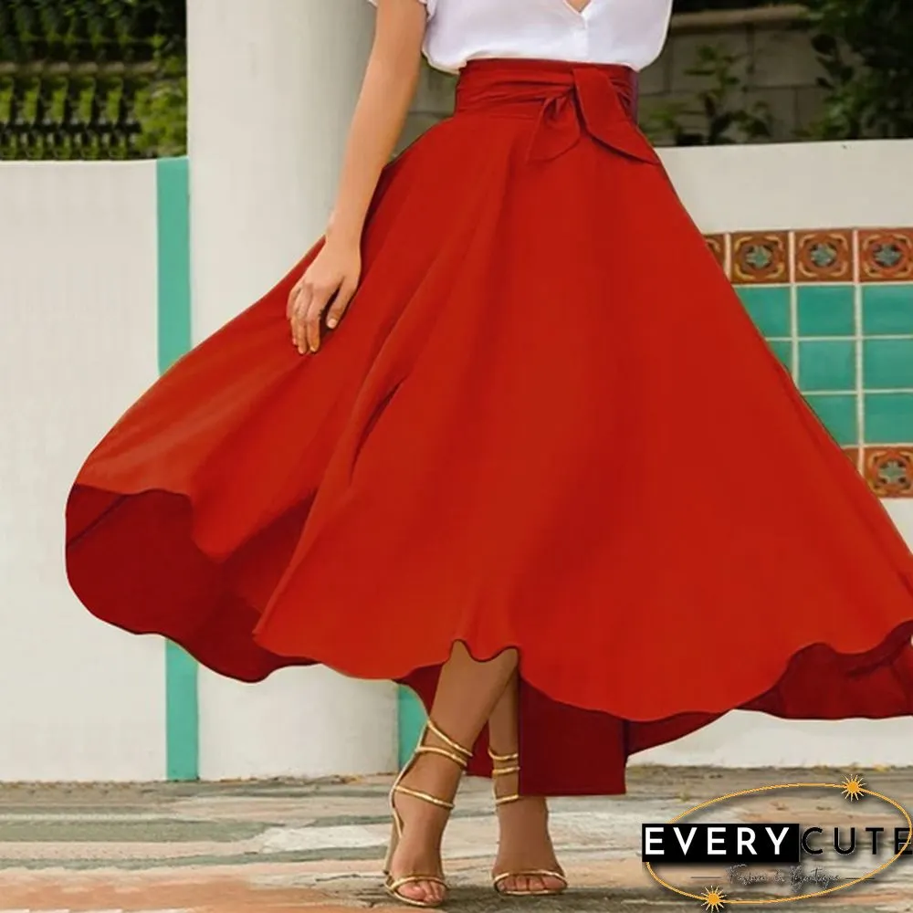 Women Solid Color Plus Size Big Swing Skirts