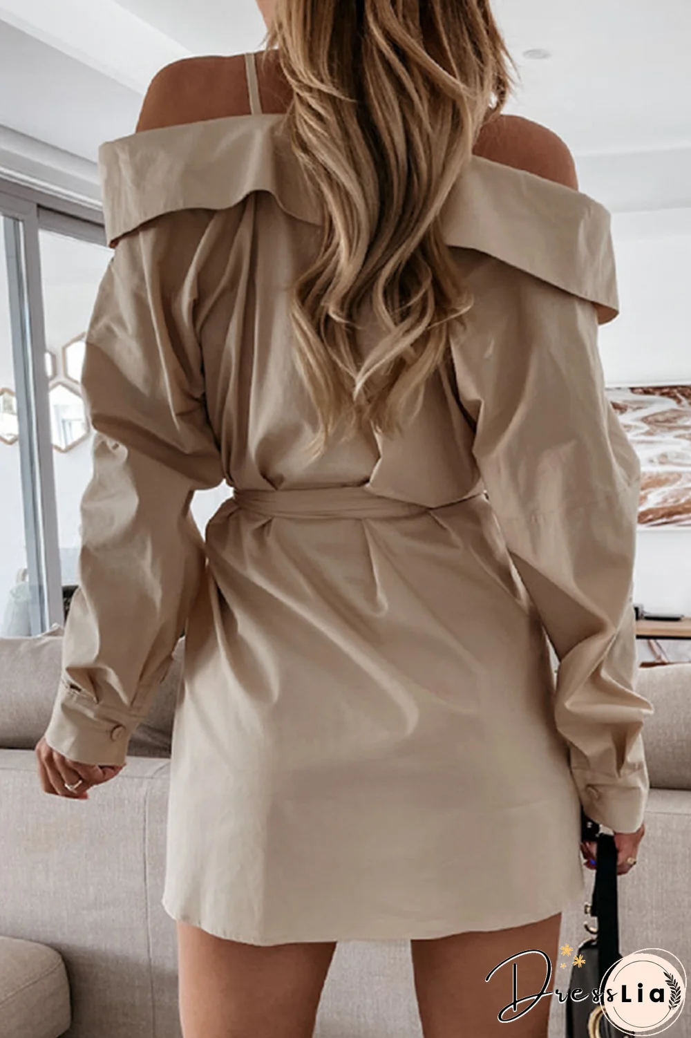 Fashion Street Solid Buckle With Belt Off The Shoulder Irregular Dress Dresses