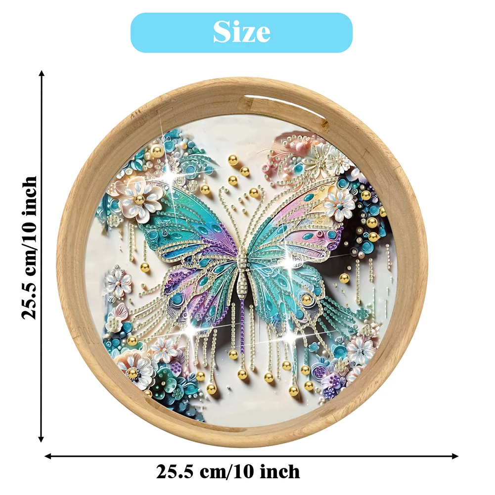 DIY Butterfly Wooden Diamond Food Dinner Plate with Handle for Coffee Table
